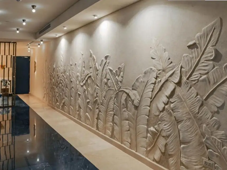 CNC Designer Stone Panels – Botanical Corridor Mural