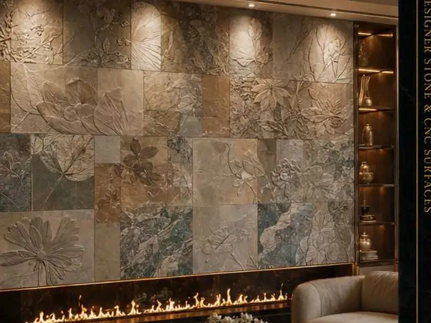 CNC Carved Stone Panels – Floral Earth Lounge