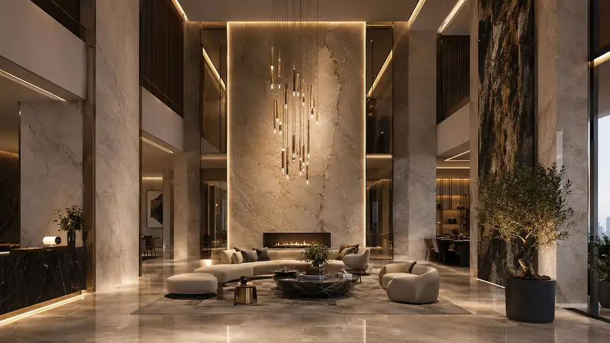 IVA International cladding: Elegant Hotel Lobby With Marble Accents
