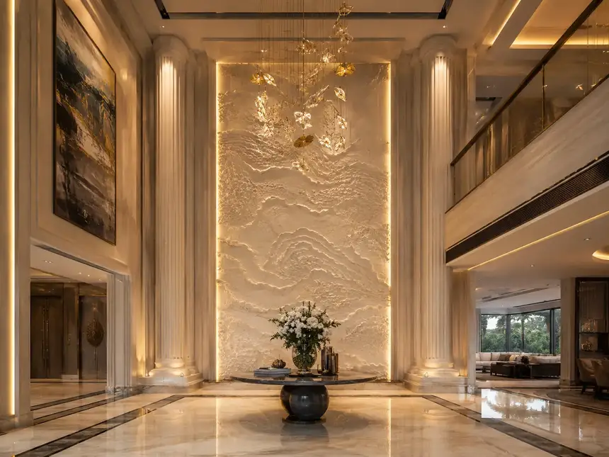 IVA International cnc: Luxurious Marble Lobby With Golden Accents