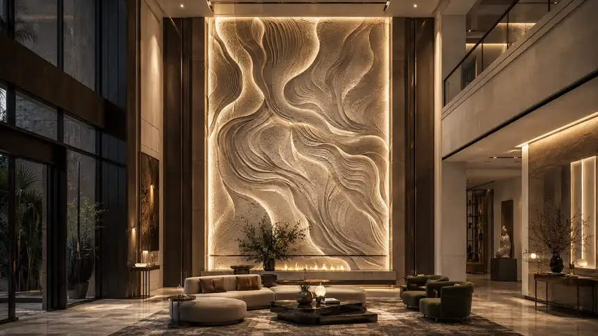 IVA International world: Luxurious Modern Lobby With Sculpted Relief
