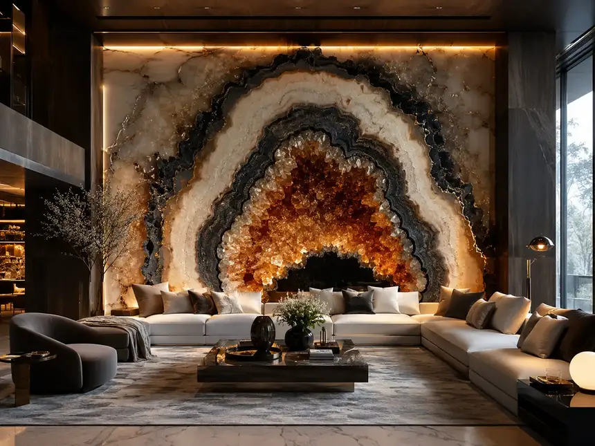 IVA International world: Modern Living Room With Glowing Agate Wall
