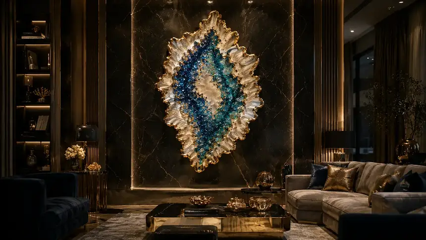 IVA International world: Opulent Modern Living Room With Geode Art